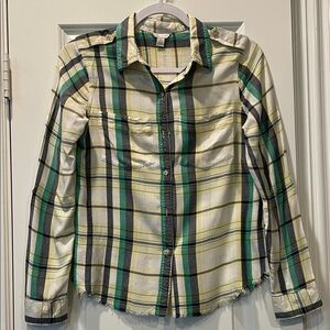 Cato Green, Black & Cream Plaid Button-Up Shirt